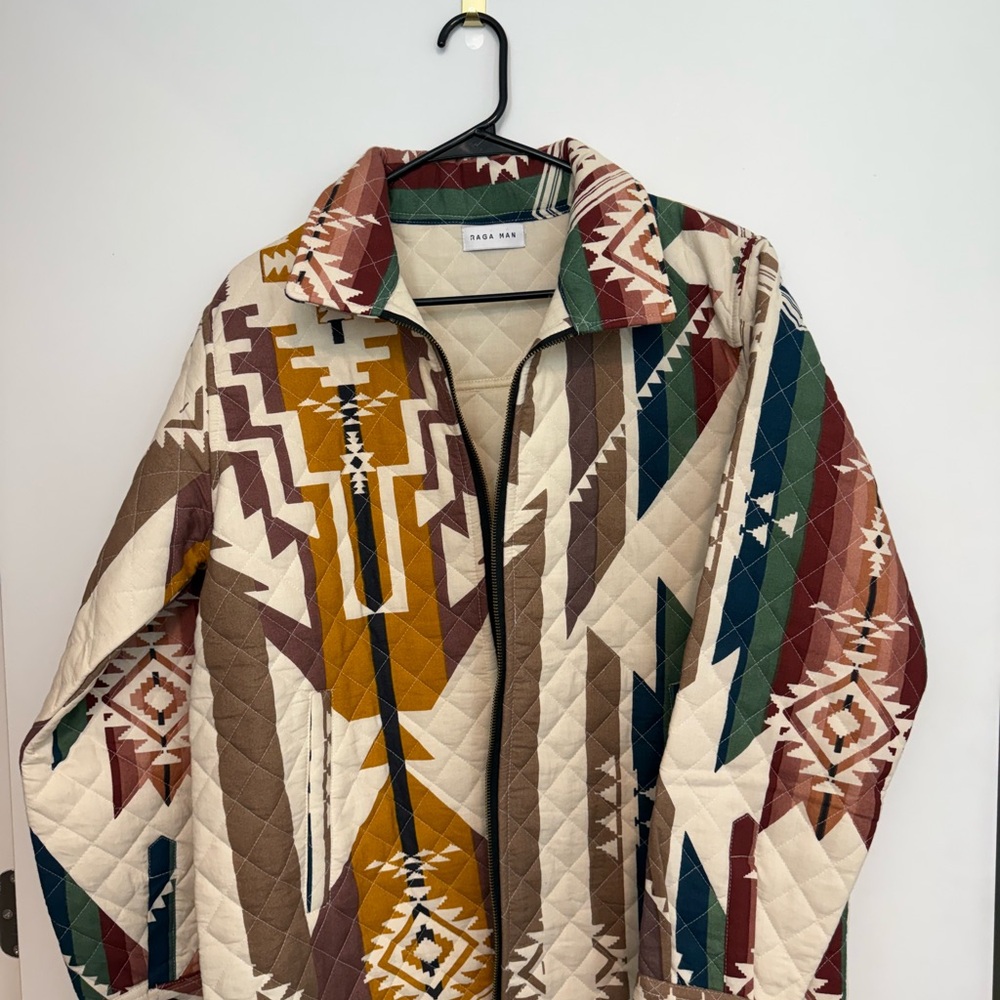 RAGA Brown and Green Bomber Jacket with Geometric Print